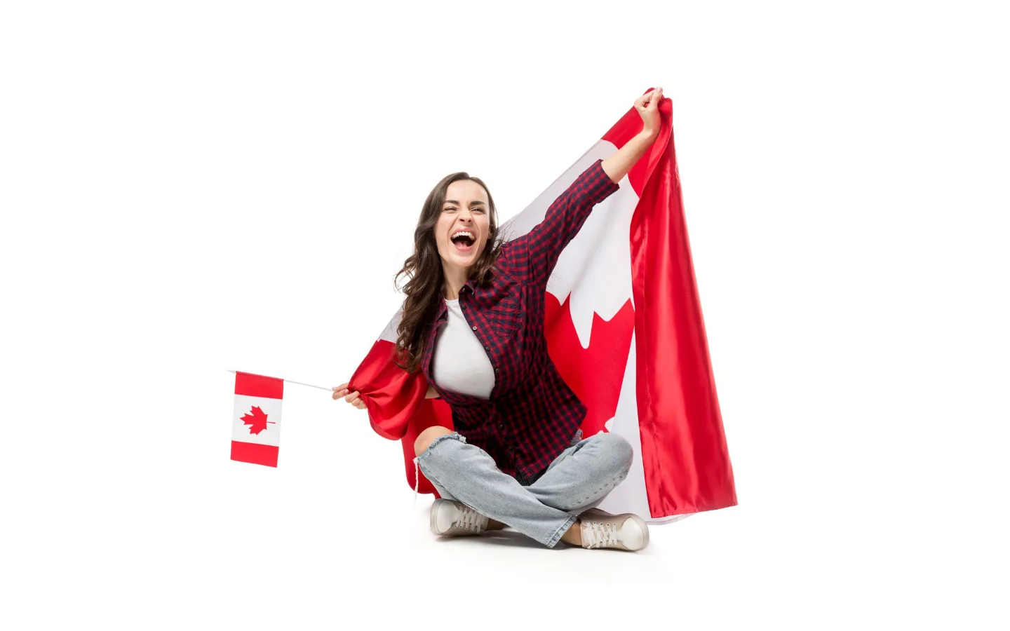 Mujer latina com Bandera de Canada